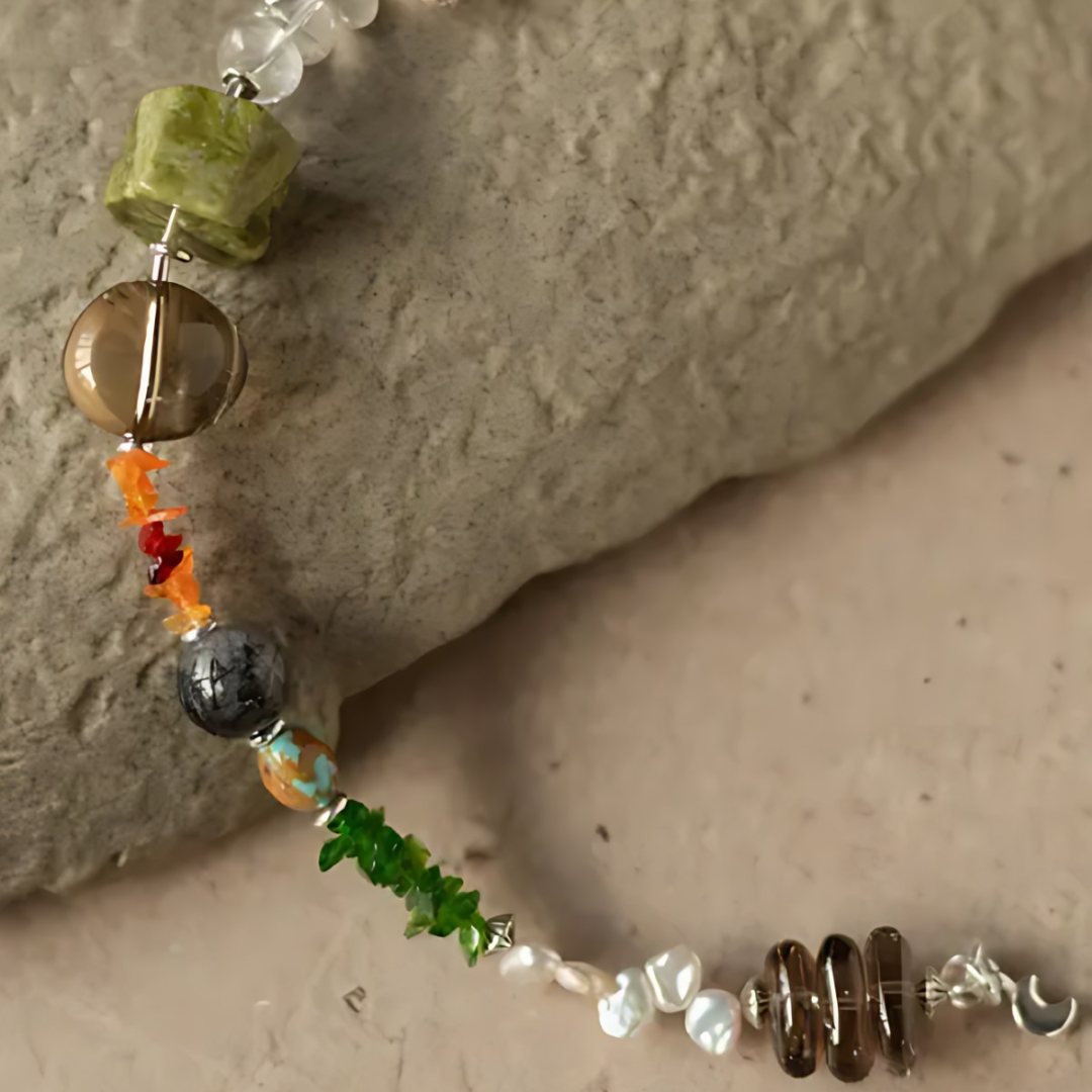 Field Notes, handmade unakite & jasper, smoky quartz and carnelian bracelet