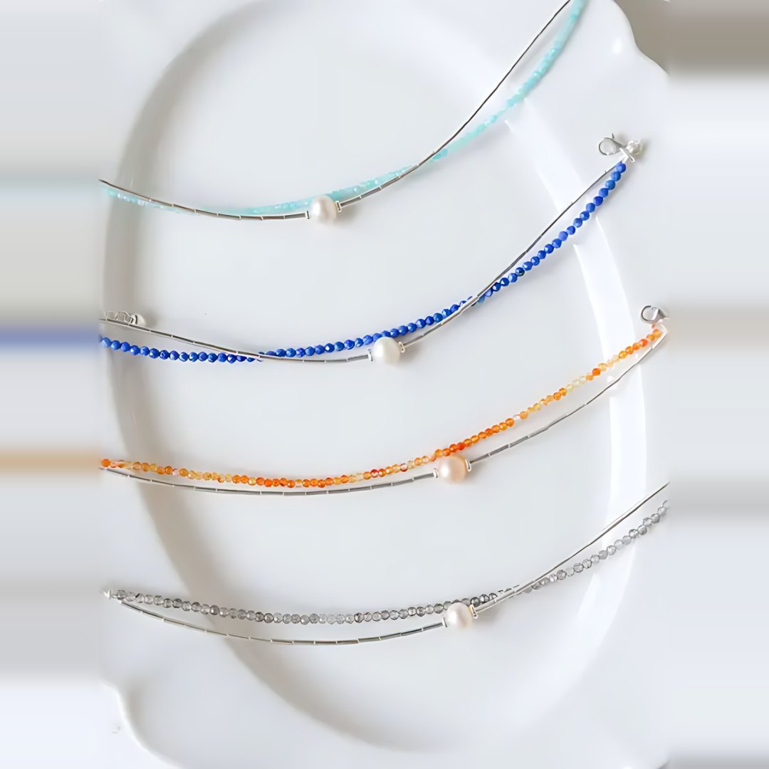 Pearl Horizon, handmade turquoise, lapis lazuli and carnelian necklace