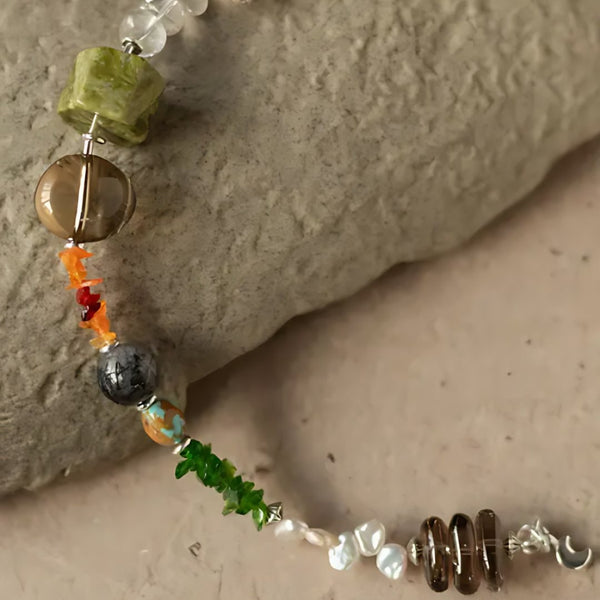 Field Notes, handmade unakite & jasper, smoky quartz and carnelian bracelet
