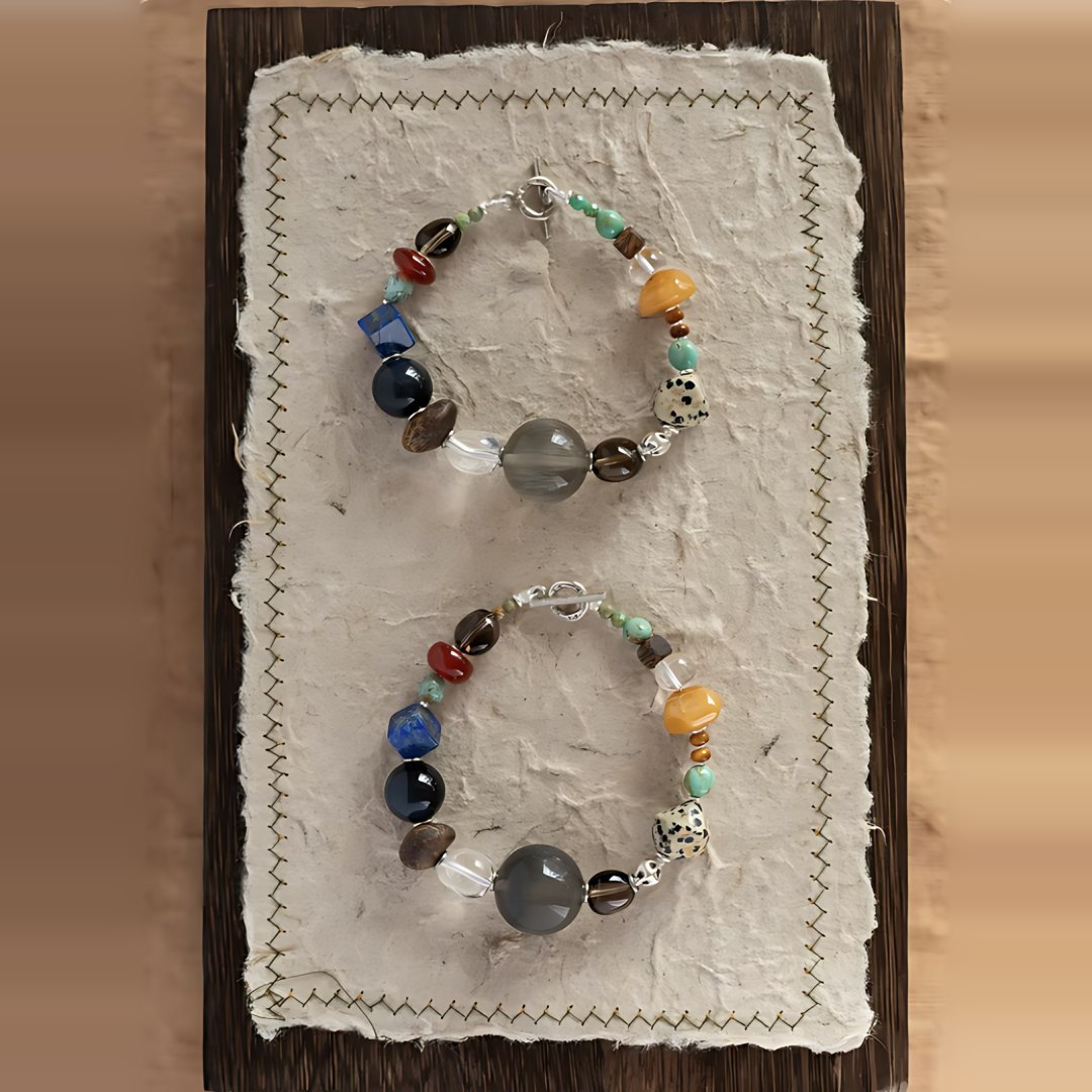 Mountains & Seas, handmade lapis lazuli, carnelian and smoky quartz bracelet