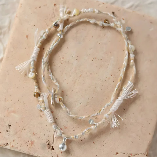 Peach Blossom Thread, handmade labradorite and tiger's eye cord bracelet