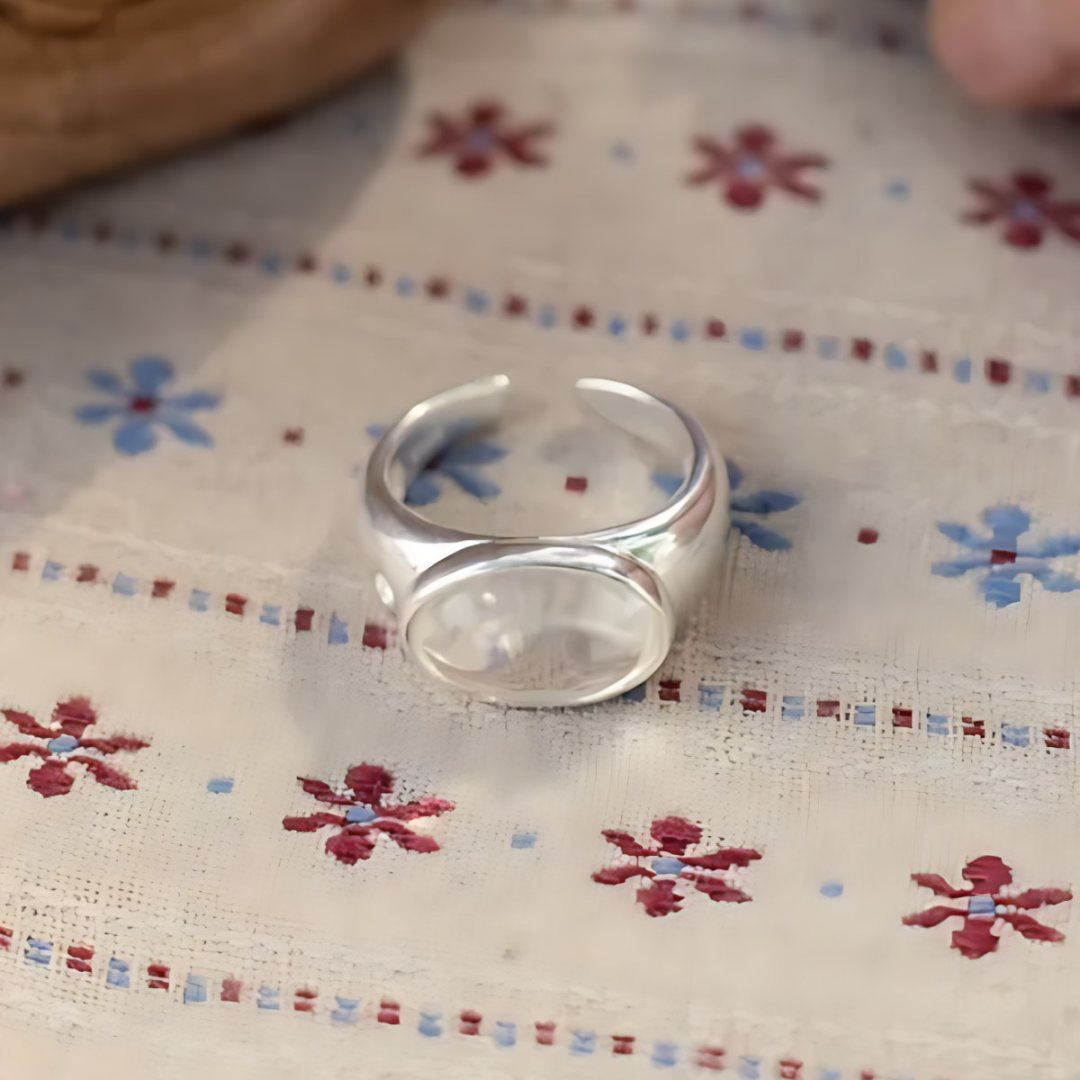 Rain Window, handmade clear quartz and S925 silver ring