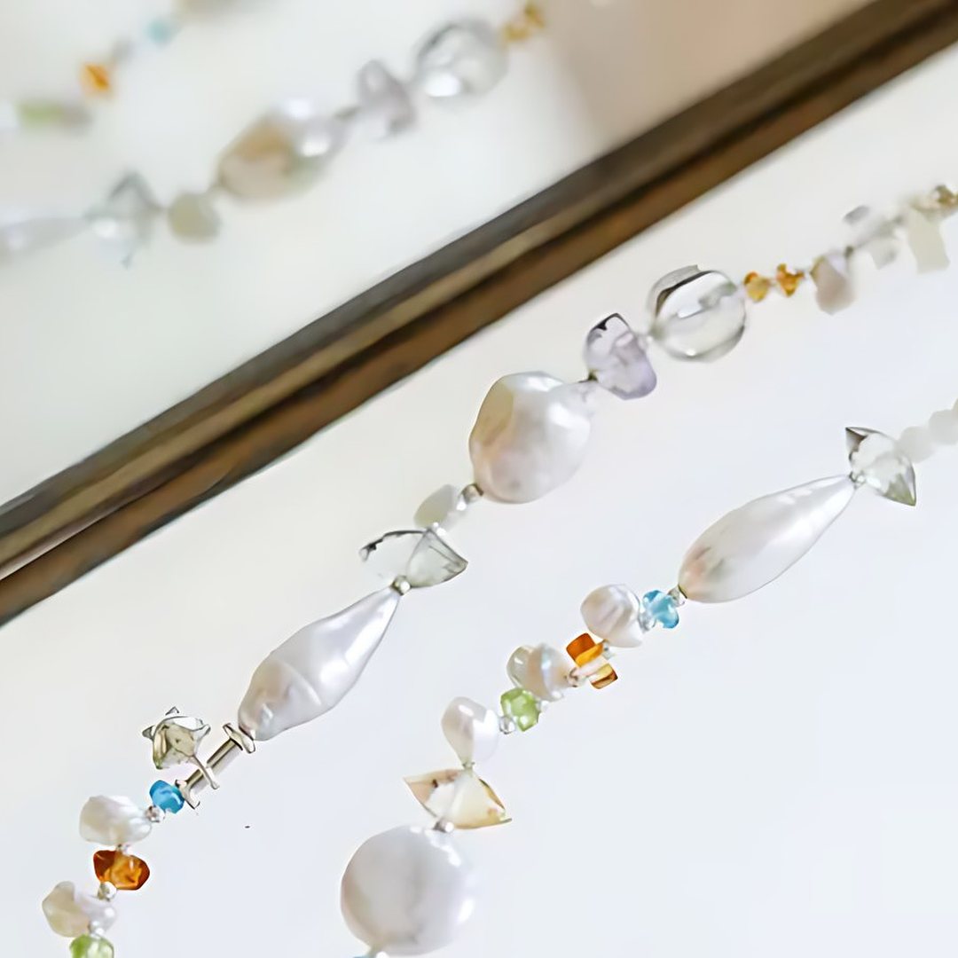 Raindrop Pearls, handmade pearl and citrine necklace
