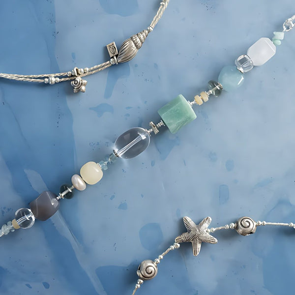 Starfish Summer, handmade aventurine & jade, clear quartz and pearl necklace