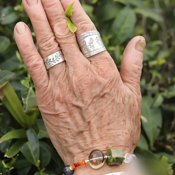 Tea Garden Sprout, handmade unakite & jasper, smoky quartz and carnelian bracelet worn on the hand